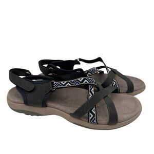 Siketu Grey & Blue Abstract Embroidered Footbed Sandals Size 38 / 7